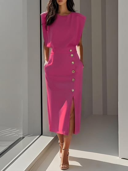 Women's Midi Dress with Relaxed Fit and Versatile Style