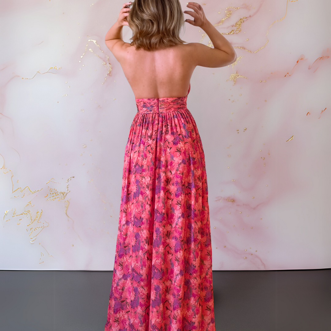 Women's Floral Maxi Dress with Flowing Design and Adjustable Straps