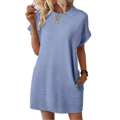 Women's Mini Dress with Crew Neck and Short Sleeves