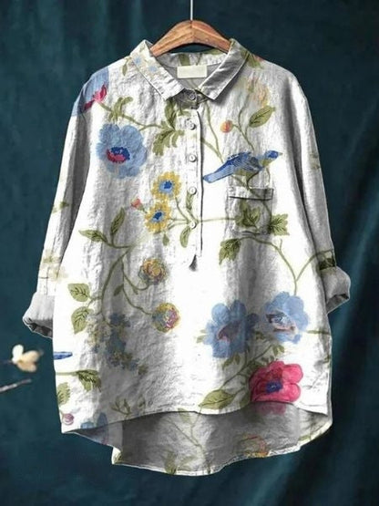 Women's Floral Blouse with Short Sleeves and Lightweight Fabric