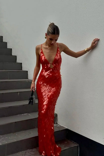 Enchanting Backless Sequin With Timeless Wedding Guest Eveningwear Detailing Dress