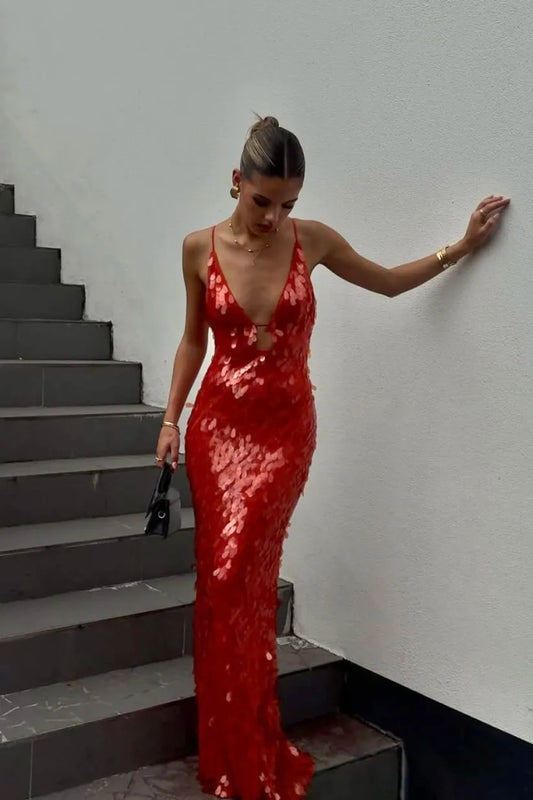 Enchanting Backless Sequin With Timeless Wedding Guest Eveningwear Detailing Dress
