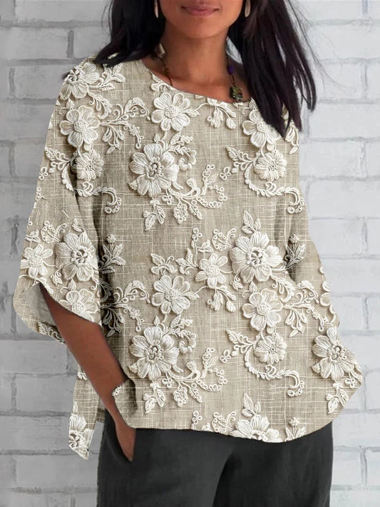 Women's Vintage Floral Blouse with Relaxed Fit and Lightweight Fabric