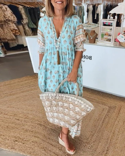 Boho Enchanting Flowing Silhouette Ethereal Georgette Tassel Detailing Midi Dress