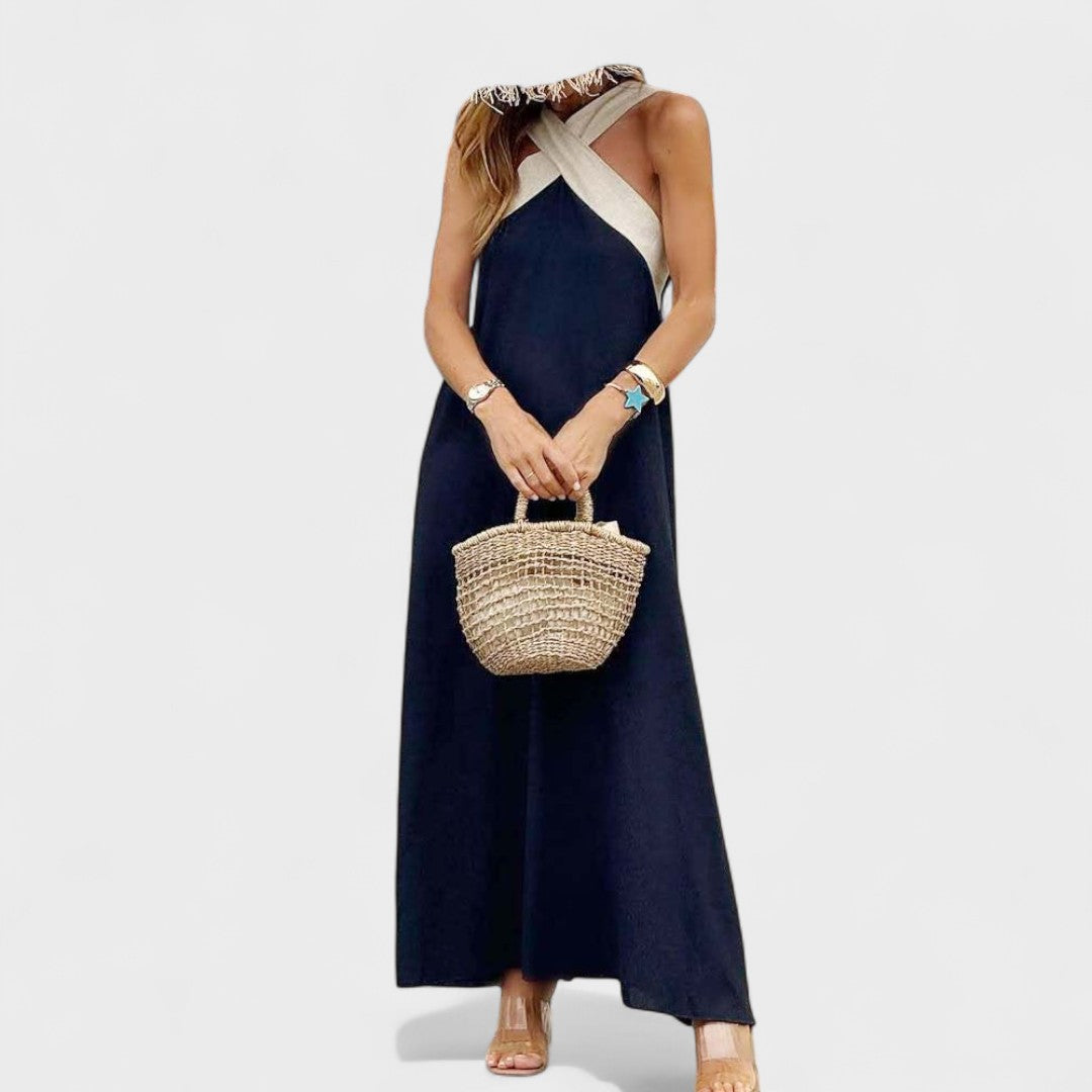 Women's Cross-Neck Maxi Dress with Flowing Design and Versatile Style