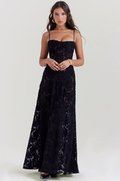 Women's Long Summer Dress with Open Back and Adjustable Straps
