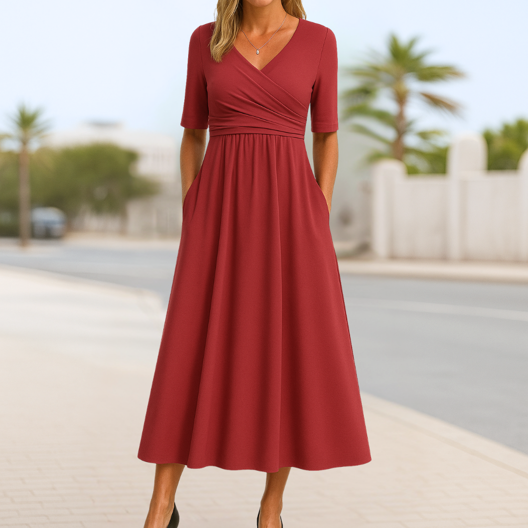 Women's Crossed Dress with Short Sleeves and Versatile Style