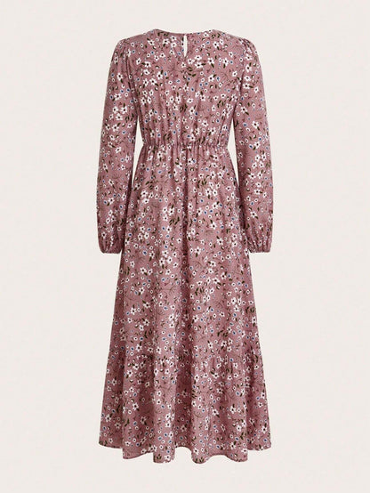 Women's Maxi Dress with Floral Print and Bishop Sleeves