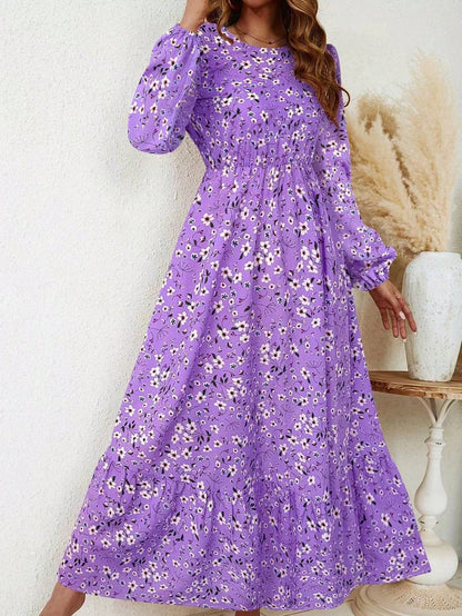 Women's Maxi Dress with Floral Print and Bishop Sleeves