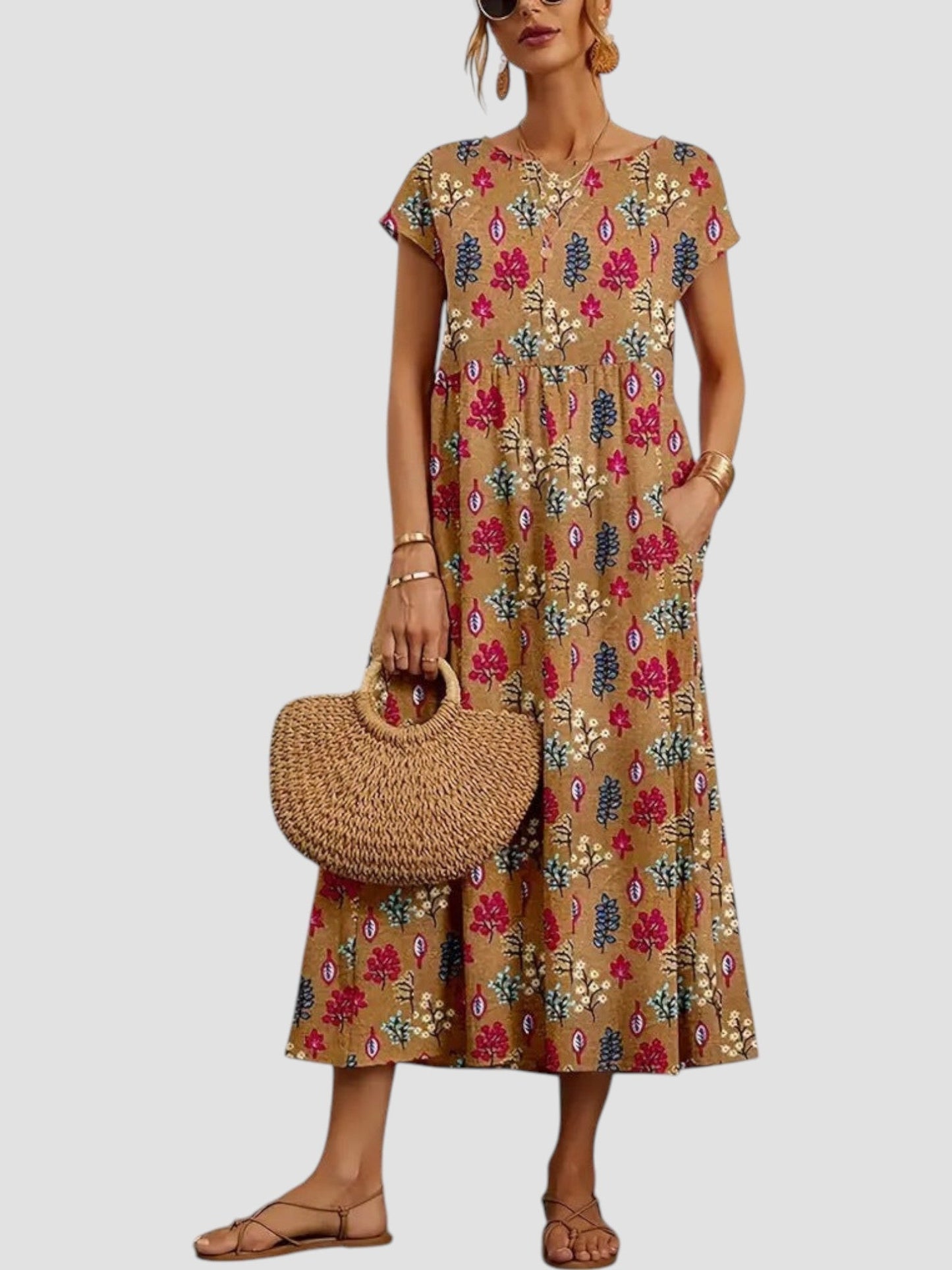 Women’s Vintage Print Chiffon Maxi Dress – Feminine Flow Garden Party Elegant Dress