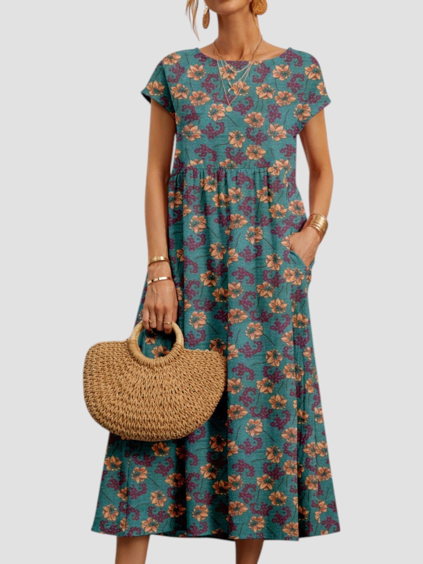 Women's Vintage Maxi Dress with Flowy Design and Sleeveless Style