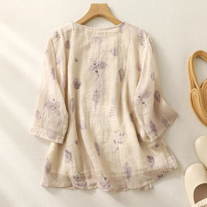 Women's Relaxed Blouse with Floral Print and Lightweight Fabric