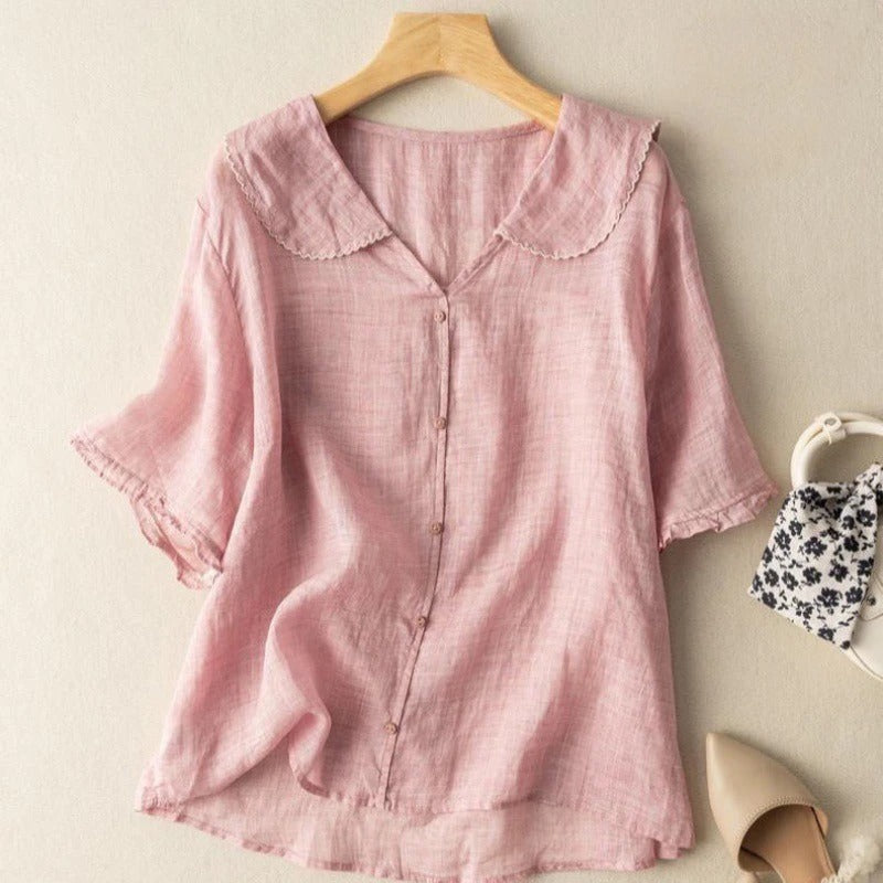 Women's Vintage Blouse with Button Detail and Classic Style