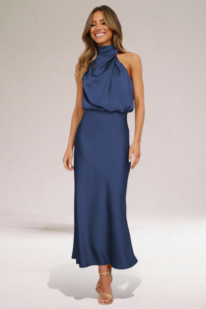 Women's Halter Neck Dress with Adjustable Straps and Flowy Design