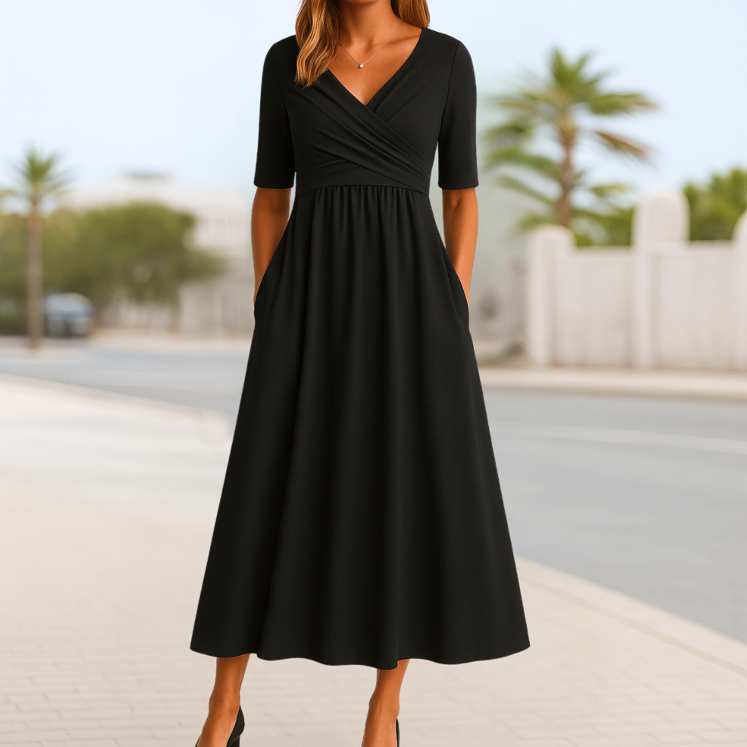 Women's Crossed Dress with Short Sleeves and Versatile Style