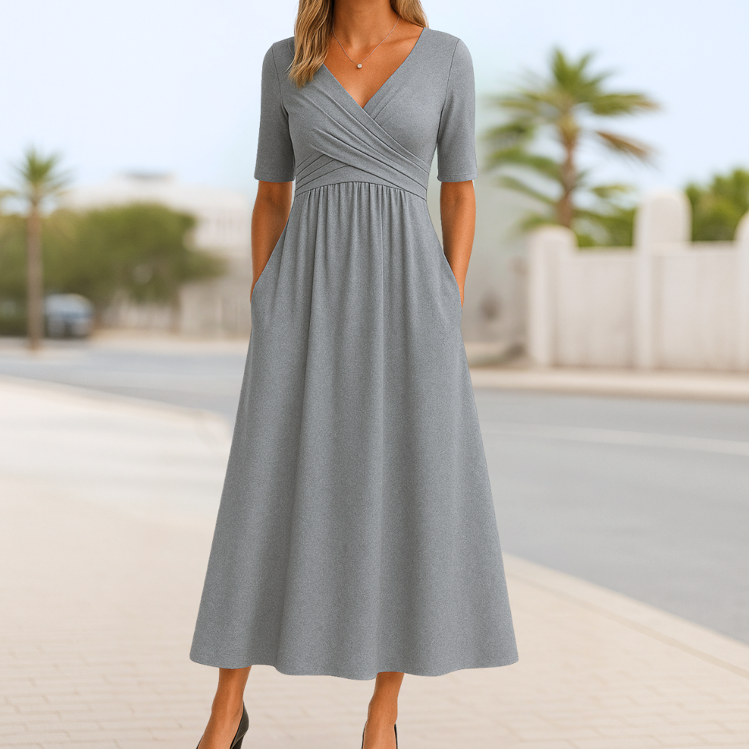 Women's Crossed Dress with Short Sleeves and Versatile Style