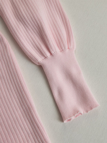 Elegant Pink V-Neck Single-Breasted Knitted Mini Dress