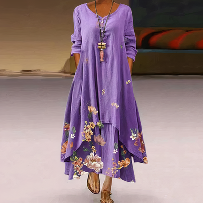 Women’s Floral Chiffon Maxi Dress – Elegant Draped Flowing Silhouette Dress