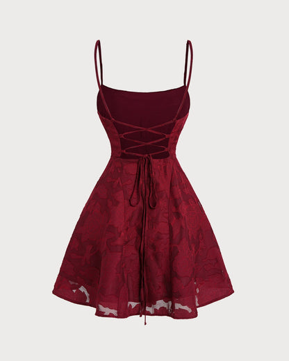 Samantha | Floral Backless Slip Mini Dress for Women in Wine Red