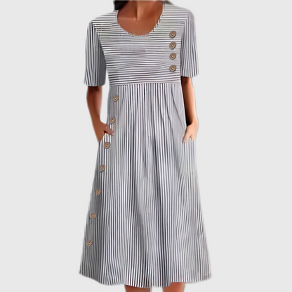 Women’s Striped Midi Dress – Button Front Lightweight All-Day Comfort Flattering Dress