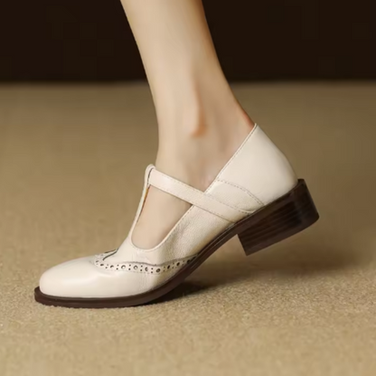 Women's T-Strap Mary Jane Shoes with Low Block Heel and Classic Design