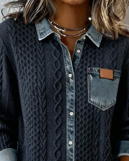 Women's Long-Sleeve Shirt with Button Closure and Classic Design