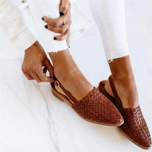 Women's Woven Ballerinas with Vegan Leather and Classic Design