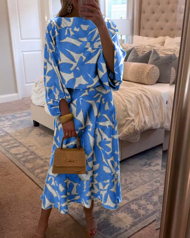 Jasmine | Two-Piece Printed Set with Lantern Sleeves