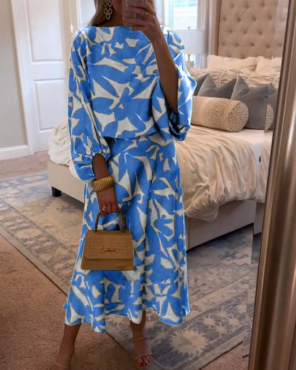 Jasmine | Two-Piece Printed Set with Lantern Sleeves
