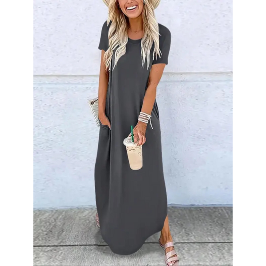Effortlessly Chic Flowing Neckline Premium Supersoft Cotton Microfiber Maxi Dress