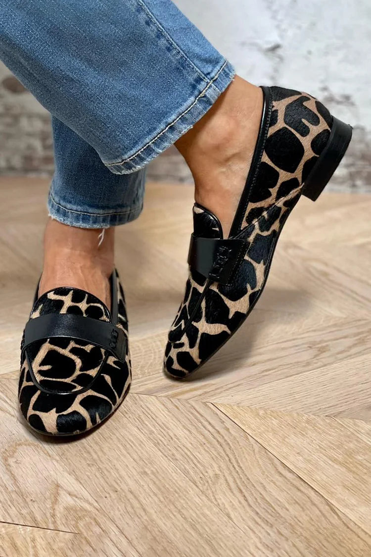 Women's Cow Print Loafers with Comfortable Fit and Versatile Design