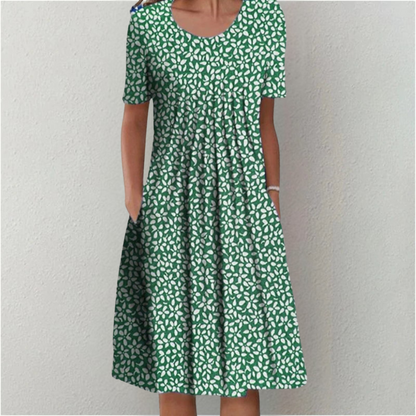 Women's Casual Floral Dress with Pockets and Short Sleeves
