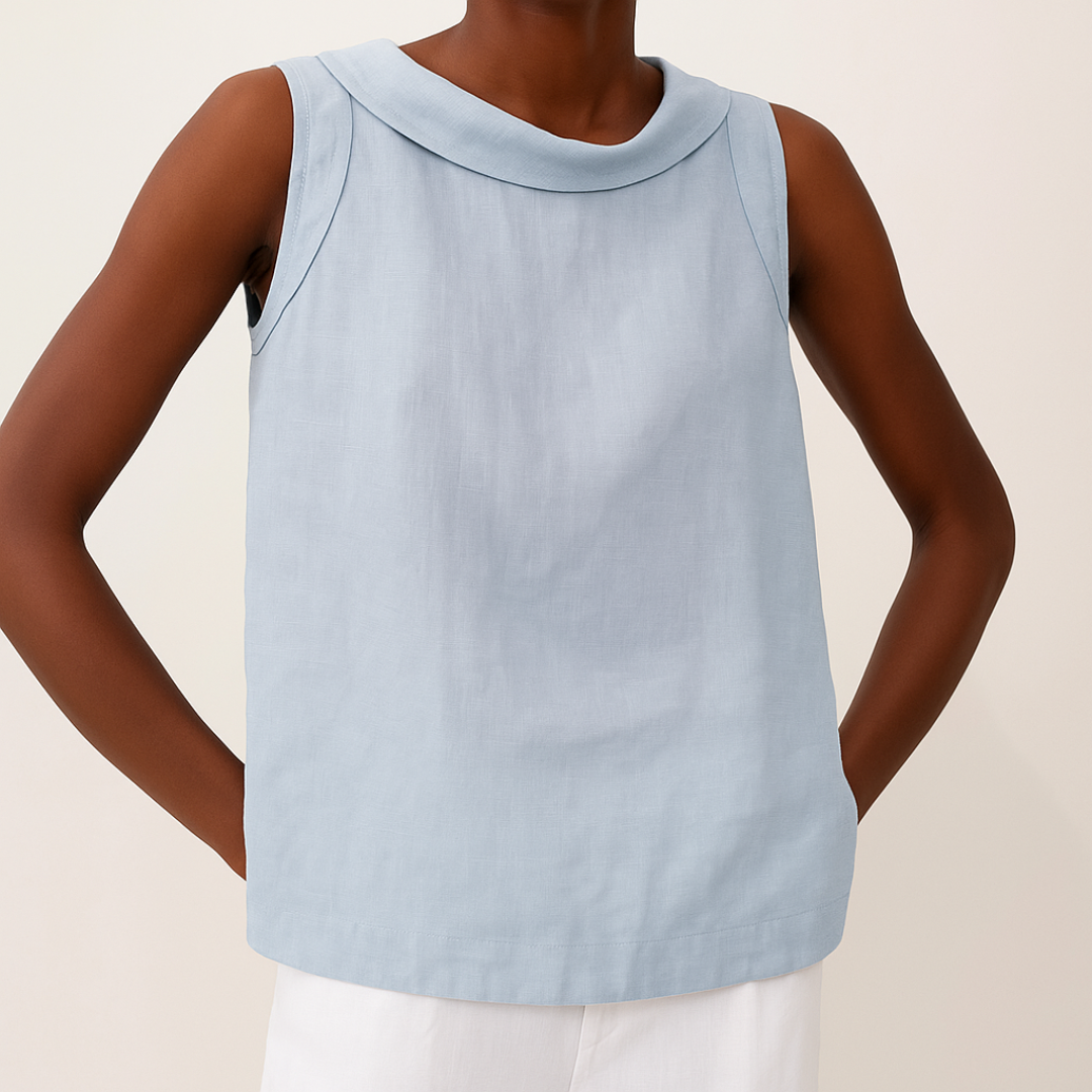 Women's Sleeveless Roll Collar Top with Button Detail and Breathable Fabric
