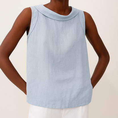 Women's Sleeveless Roll Collar Top with Button Detail and Breathable Fabric