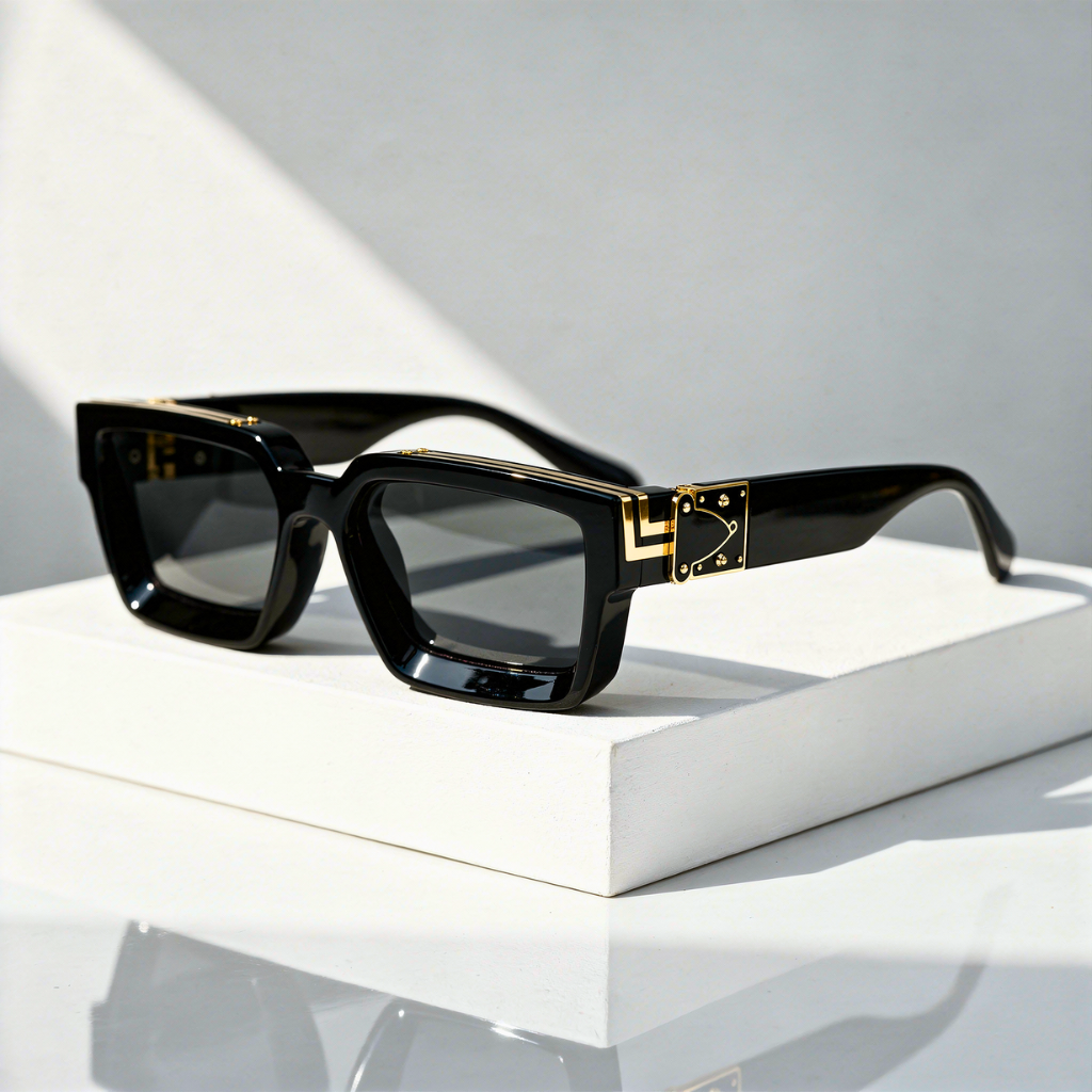 Square Sunglasses Gold Rivet Chevron Corner