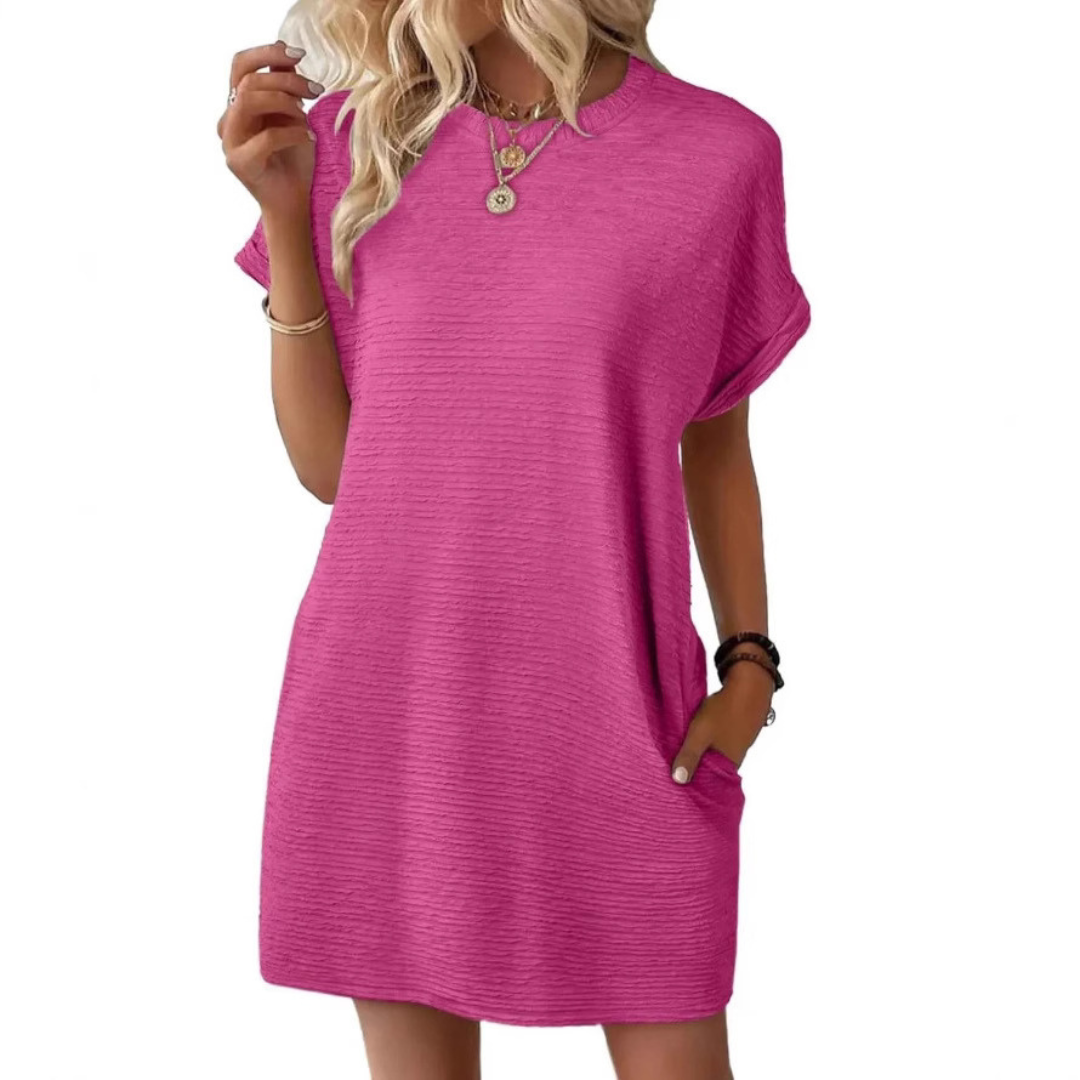 Women's Mini Dress with Crew Neck and Short Sleeves