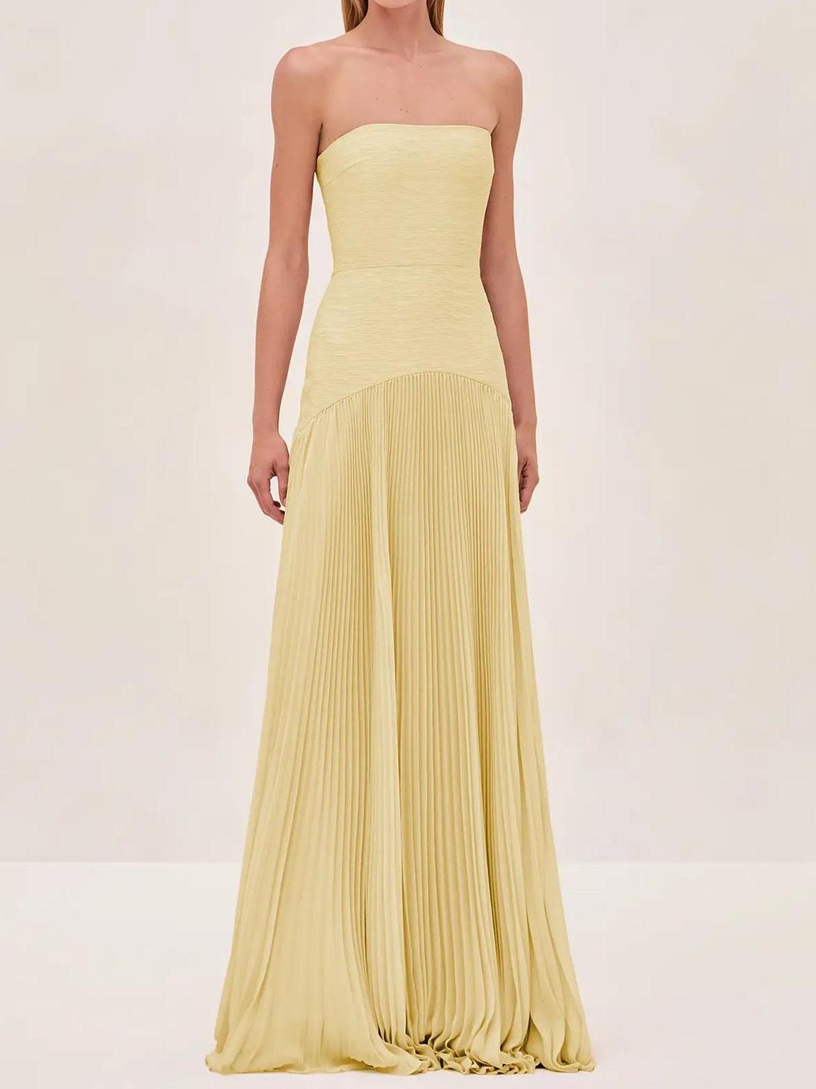 Women’s Sage Green Silk Maxi Dress – Elegant Strapless Pleated Charmeuse Evening Formal Dress