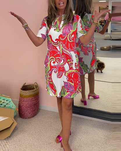 Women's V Neck Draped Dress with Tummy Control and Printed Design