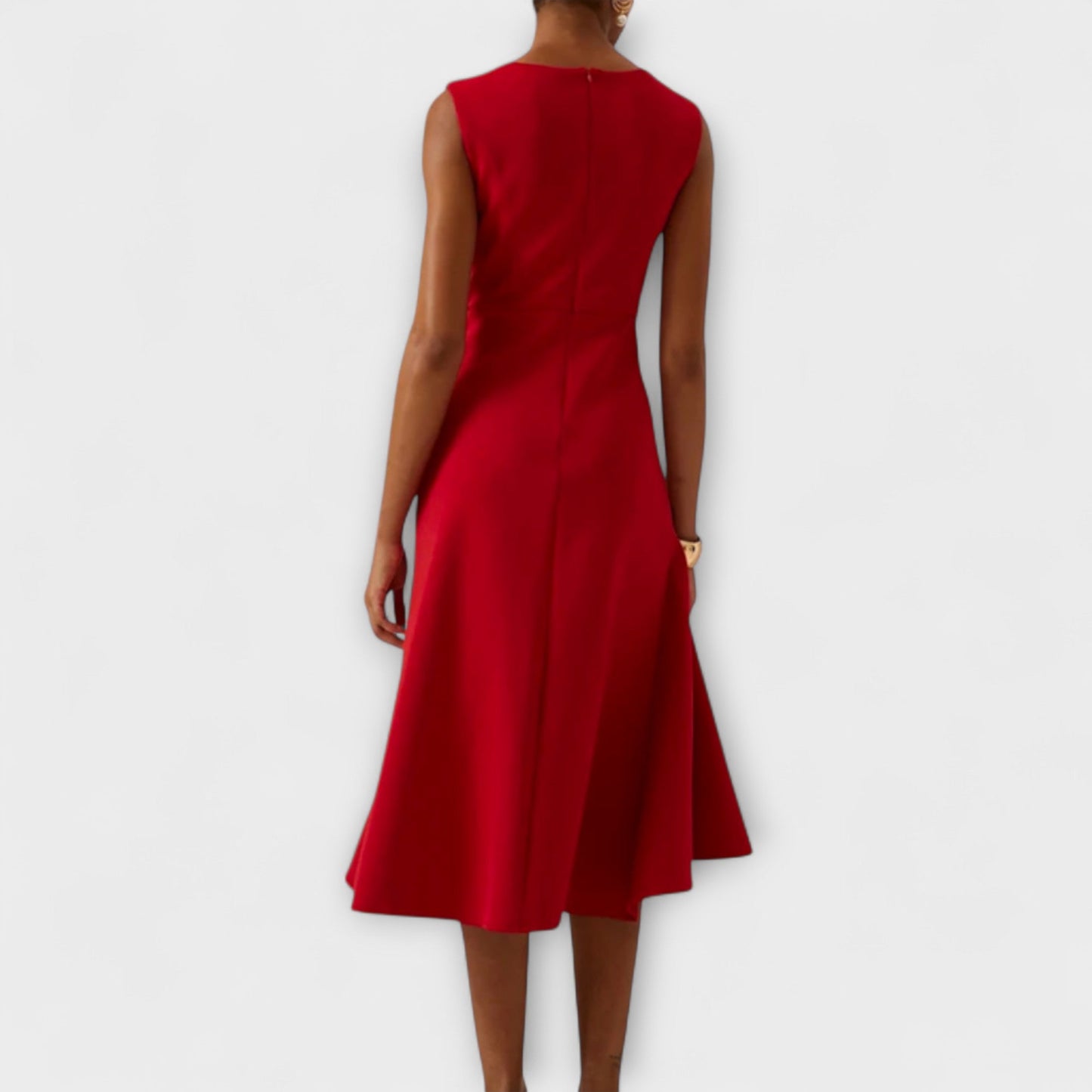Women’s Crepe Georgette Midi Dress – Sophisticated Asymmetric Drape Sleeveless Design