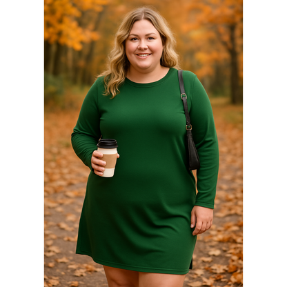 Women's Long Sleeve Round Neck Dress with Relaxed Fit and Versatile Style