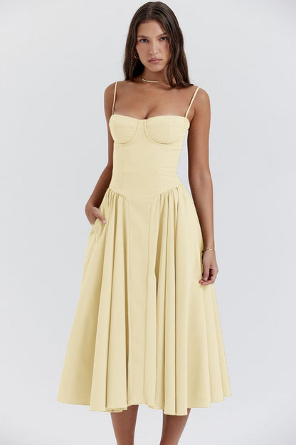 Vintage Inspired Elegant Long Tank Style Dress for Wedding Guests with Flattering Silhouette