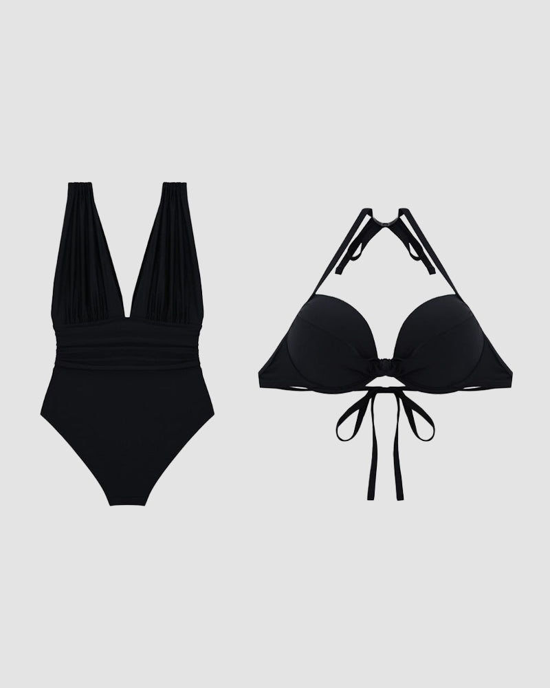 Women's V-Neck Swimsuit with Tummy Control and Adjustable Straps