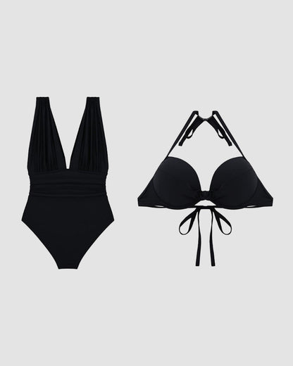 Women's V-Neck Swimsuit with Tummy Control and Adjustable Straps