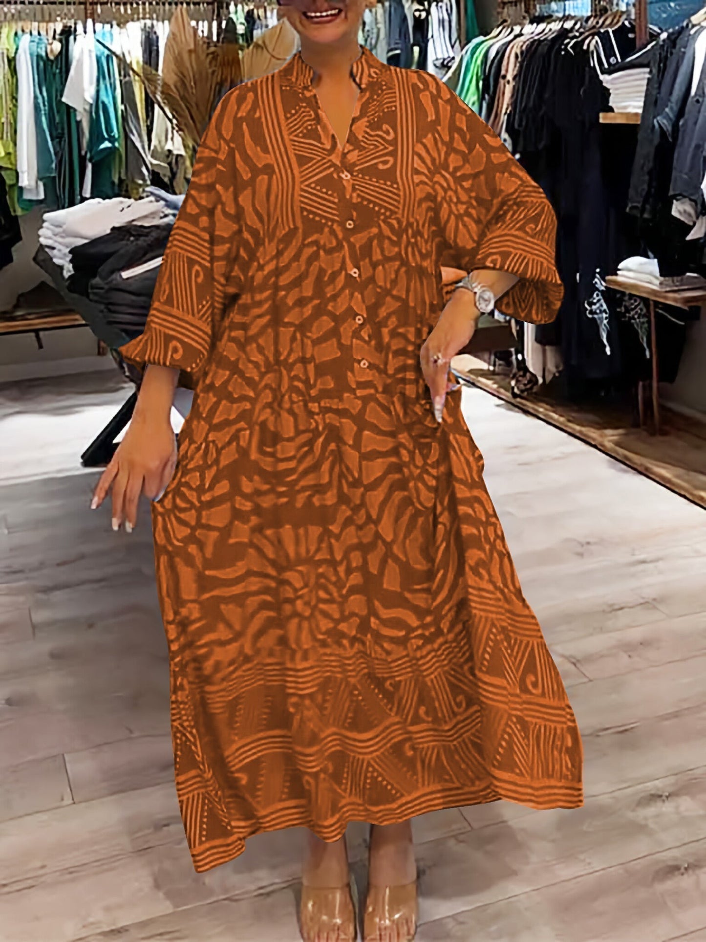 Women's V Neck Flowy Dress with Loose Fit and Tummy Control