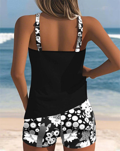 Women's Two-Piece Swimsuit with Adjustable Straps and Floral Print