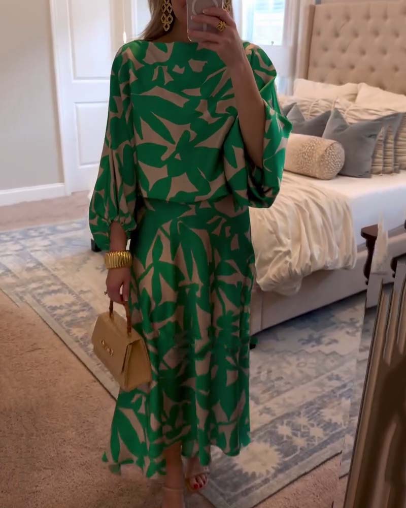 Jasmine | Two-Piece Printed Set with Lantern Sleeves