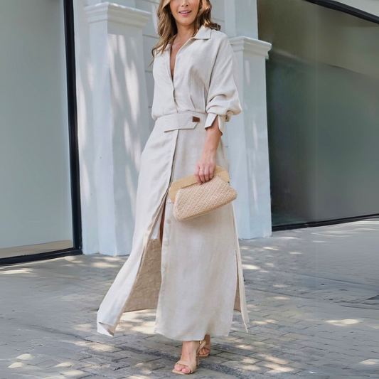 Effortless Flattering V-Neck Minimalist Lightweight Fabric Flowing Airy Maxi Dress