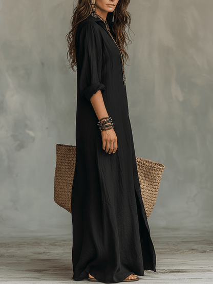 Luxurious Bohemian-Chic Button-Front Maxi In Lightweight Breathable Soft Rayon Dress
