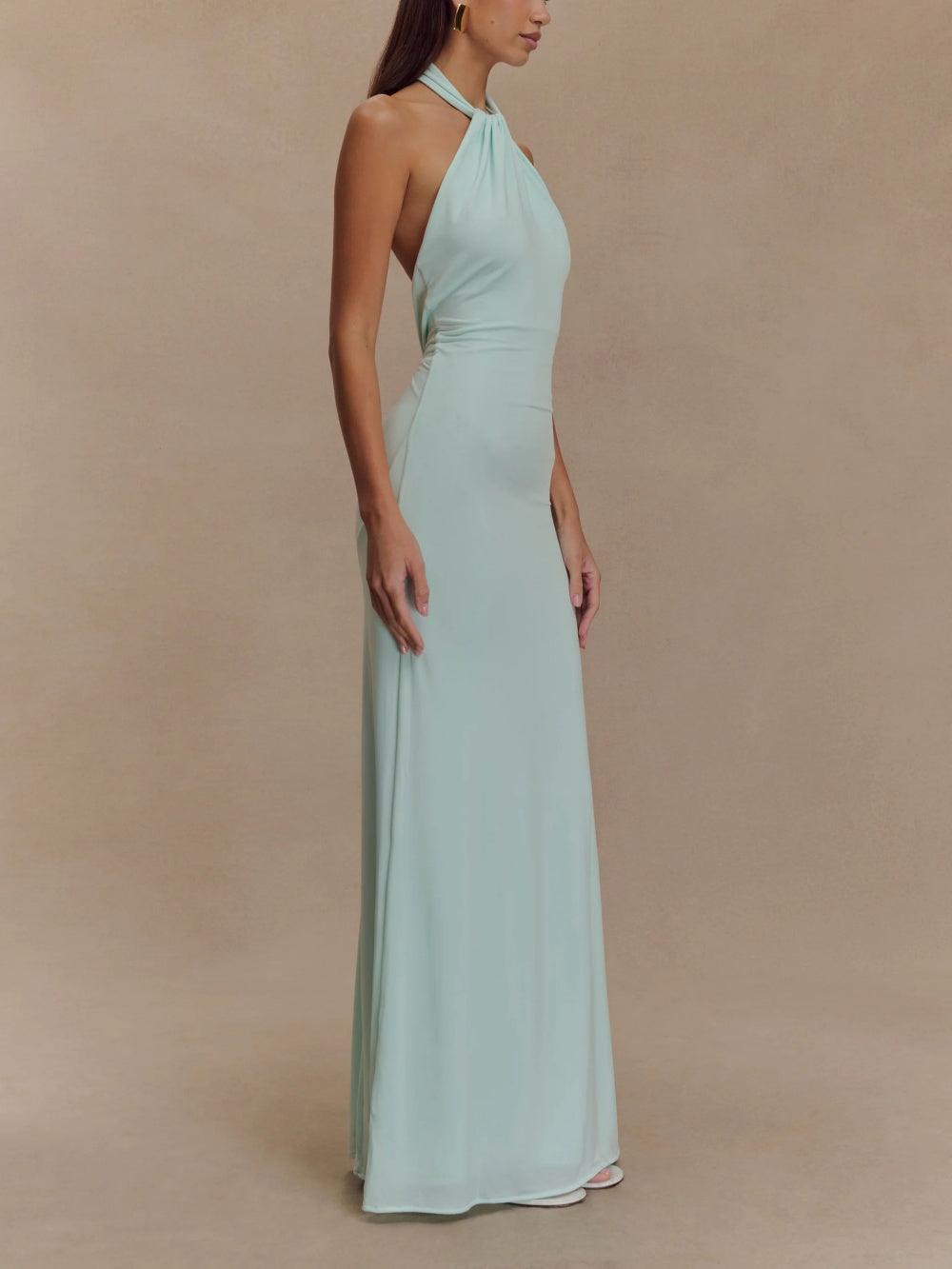 Exquisitely Captivating Halter Neck Silky Slinky Luxurious Ruched Textured Maxi Dress