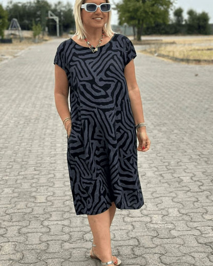 Women's Summer Dress with Round Neck and Printed Design